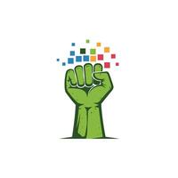 Logo design of a fist with colorful squares on top of it vector