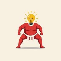 Sumo wrestler with a light bulb on his head logo design vector