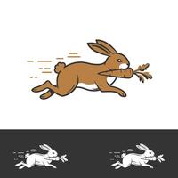 Rabbit running with a carrot in its mouth logo design on multiple backgrounds vector