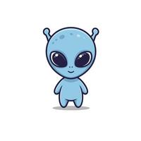 Cute cartoon alien logo design in blue vector