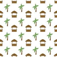 Summer beach bar with palm trees seamless pattern, tropical landscape pattern on a white background vector