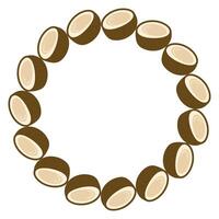 Coconuts Wreath, Half coconuts, Exotic Fruit Round Wreath Frame, Illustration Isolated vector