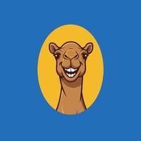 Camel head inside a yellow circle logo design on a blue background vector
