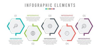 Business infographic element with 5 options, steps, number template design vector