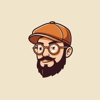 Man with glasses and a beard wearing a cap logo design vector