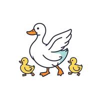 Duck and two ducklings walking together logo design vector