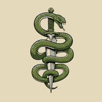 Snake and dagger in green logo design vector
