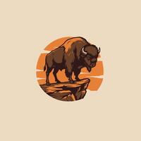 Bison standing on top of a rock logo design vector