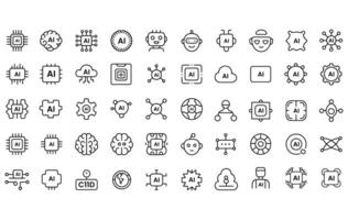 Artificial Intelligence Line Icons Set , Machine Learning, Neural Network, AI Chip, Robot, Automation, Technology Symbols for Web, App, UI, UX, and Infographic Design, AI icons . vector