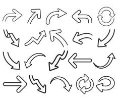 Minimal Line Art Arrow Icon Set, Hand-Drawn Style Direction and Navigation Symbols vector