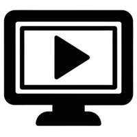 Black and white play button icon on a monitor representing playback vector