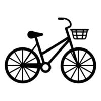Simple black bicycle icon with a basket on white background graphic vector