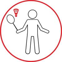 Badminton Player Icon With Shuttlecock In Red Circle Sports Illustration vector