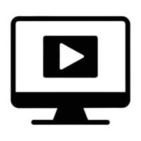 Icon of a computer monitor with a play button representing content vector