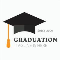 Graduation logo template with a black hat and orange text vector