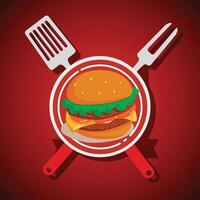 A hamburger and spatula on a red background vector