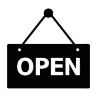 Simple black and white open sign indicating business availability for customers vector