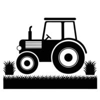 Silhouette Of A Vintage Tractor In A Field Of Grass Illustration vector