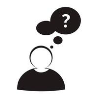 Person thinking with question mark in thought bubble simple black and white design vector