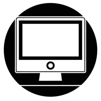 Simple black and white computer monitor icon within a rounded circle design vector