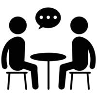 Two people conversing at a table in a minimalist black and white style vector
