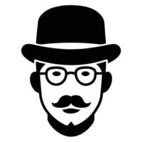 A silhouetted face of a man wearing a bowler hat with glasses and a mustache vector
