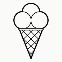 Black Outline Of Three Scoops Of Ice Cream In A Waffle Cone vector