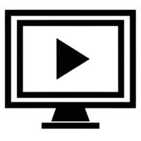 Computer screen with play button icon black and white minimalistic design vector
