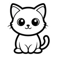 Adorable cartoon cat illustration in black and white with simple design elements vector