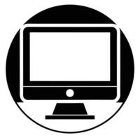 Minimalist black and white computer monitor icon within a circular border vector