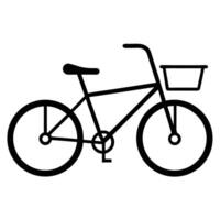Simple black bicycle icon with basket representing cycle transportation on white background vector