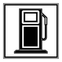 Black and white illustration of a modern gas pump icon within a square frame vector