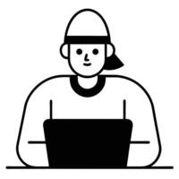 Minimalist Black And White Illustration Of A Person Using A Laptop Computer vector