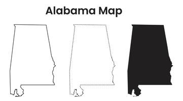 Alabama State Map Outline Dotted Line and Filled Versions vector