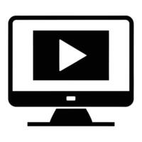 Minimalist black and white monitor icon displaying a play button symbol vector