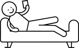 Relaxed person on a couch using a mobile phone minimalist illustration vector