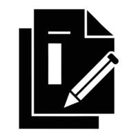 A black and white image of a document and a pen vector
