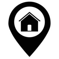 Home location icon showing house inside a black pin on white background vector
