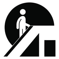Escalator icon depicting a person ascending with modern geometric aesthetic vector