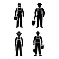 Four Workers in Overalls and Hats vector