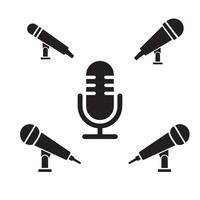 Microphone Icon Set Central Microphone Surrounded by Four Additional Microphones vector