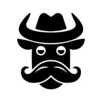 A stylized illustration of a bull wearing a cowboy hat and a large mustache vector