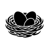 A Simple Black and White Illustration of a Bird Nest Containing Three Eggs vector
