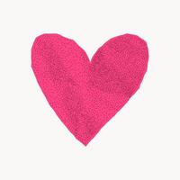 Bright pink heart element with jagged torn edges on white background. Abstract collage shape made of wrinkled paper with gritty halftone texture. vector