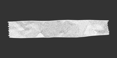 Simple ribbon silhouette made of crumpled notebook paper, jagged torn edges. Minimalistic stripe with halftone dots and rough texture. vector