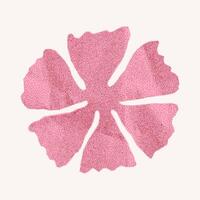 Crumpled pink flower sticker with jagged torn edges. Paper texture and halftone gritty overlay, designed for retro collage and minimalist poster. vector