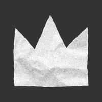 Paper crown silhouette on dark background. Jagged torn edges from notebook sheet, gritty dotted texture, royalty symbol with halftone effect. vector
