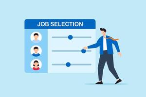 Flat illustration of human resource manager adjusting qualification sliders on job selection dashboard to evaluate candidates for recruitment process vector