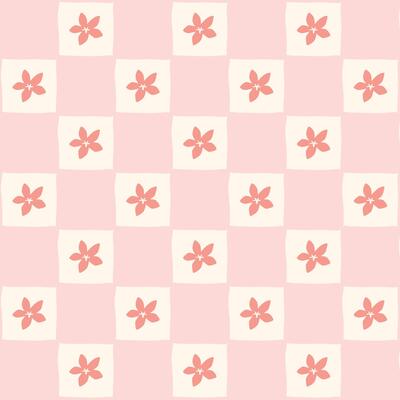 Checkered Seamless Groovy Pattern with Flowers.