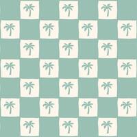 Checkered Seamless Groovy Pattern with Palm Trees. vector